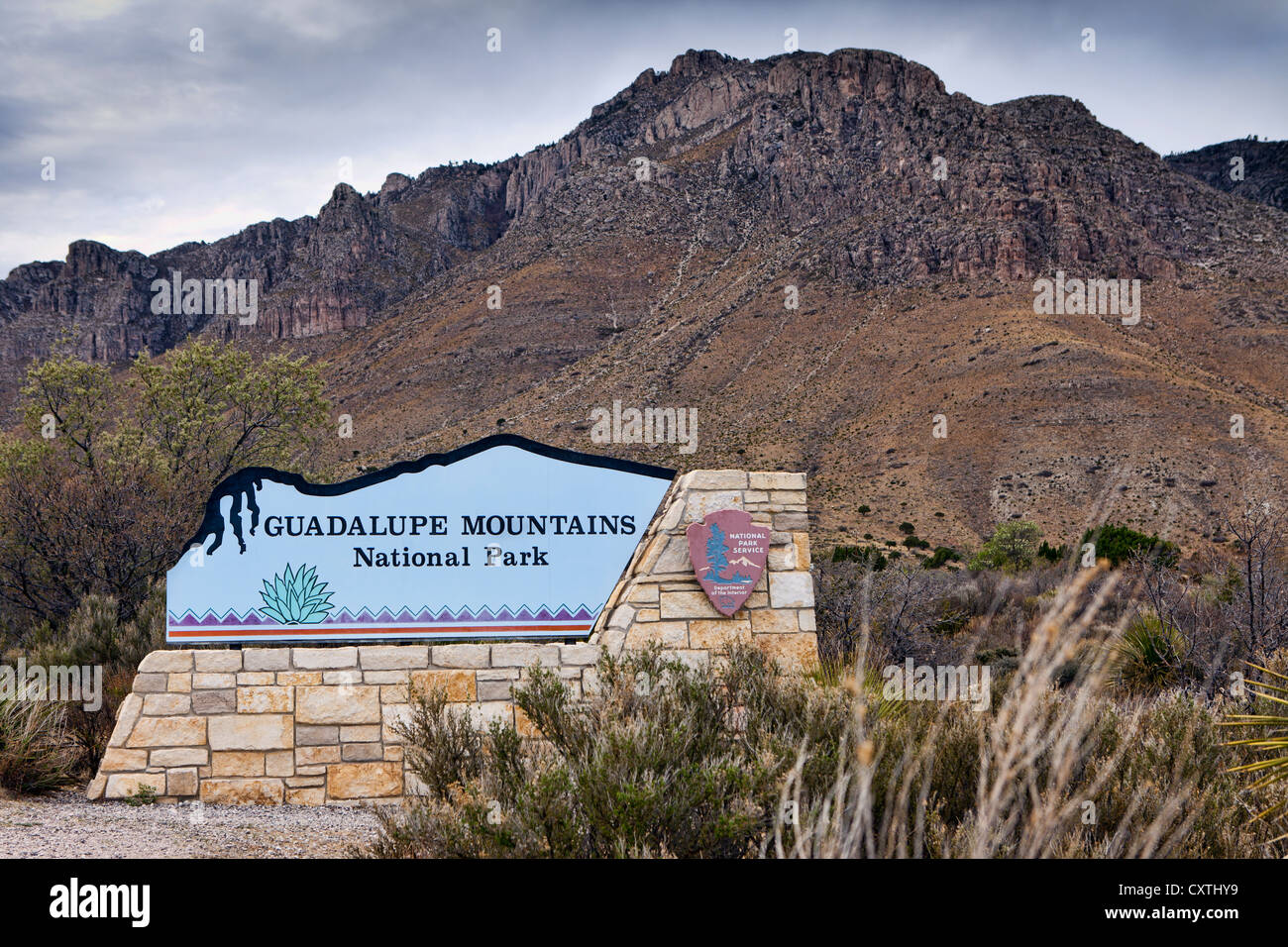 Parco Nazionale delle Montagne Guadalupe segno del marcatore Foto Stock