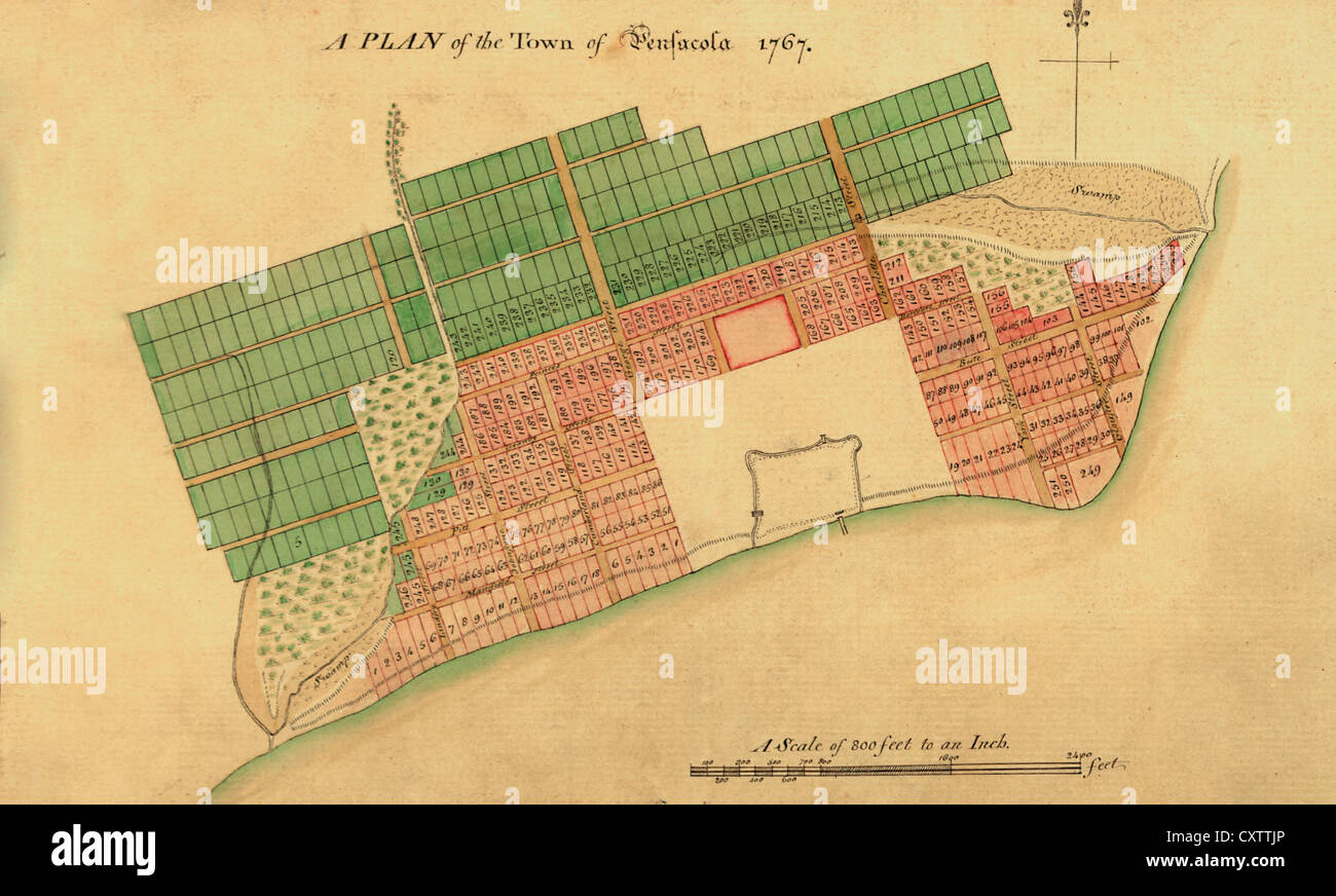 Una pianta della città di Pensacola, Florida 1767 Foto Stock