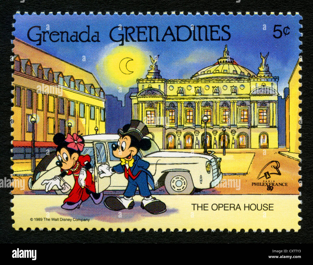 Grenada francobollo - Cartoni animati Disney - Topolino e Minnie Mouse vai alla Opera House di Parigi Foto Stock