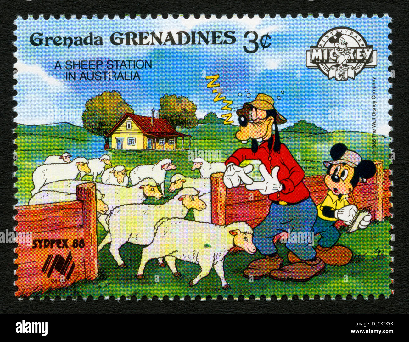 Grenada francobollo - Cartoni animati Disney - Mickey Mouse e Goody Foto Stock