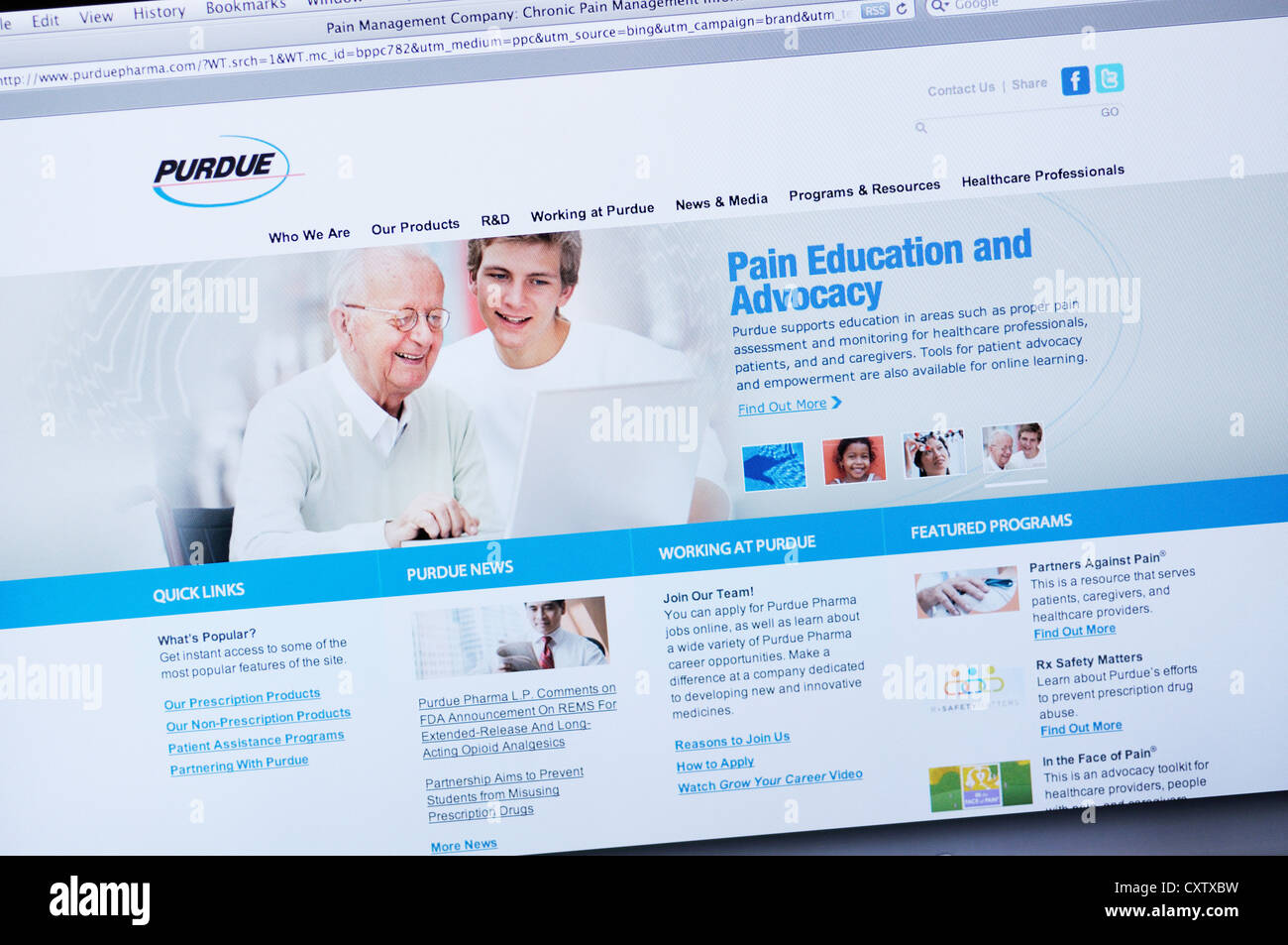 Purdue Pharma sito web online - informazioni sulla società Foto Stock