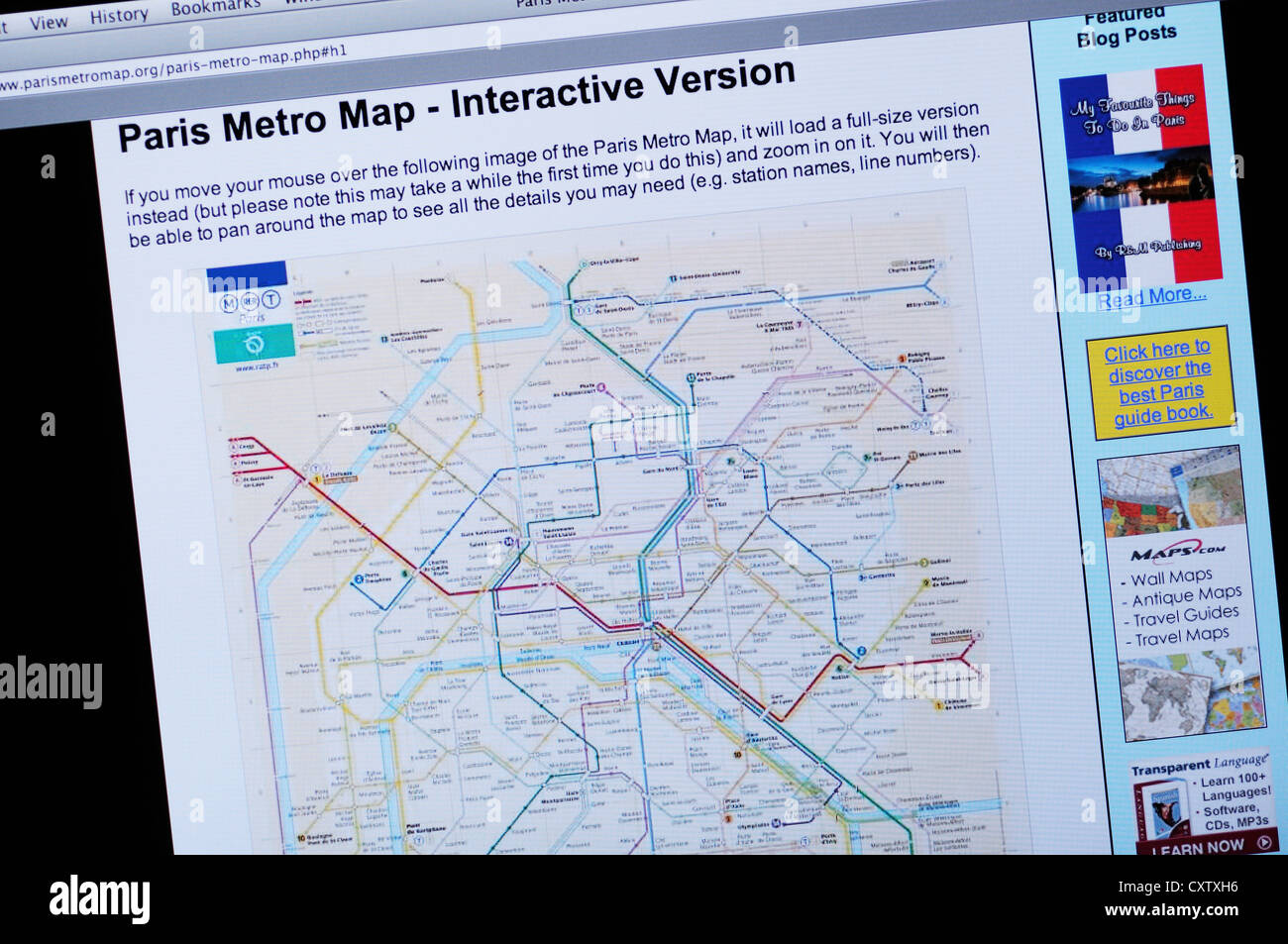 Parigi metro mappa sito Foto Stock