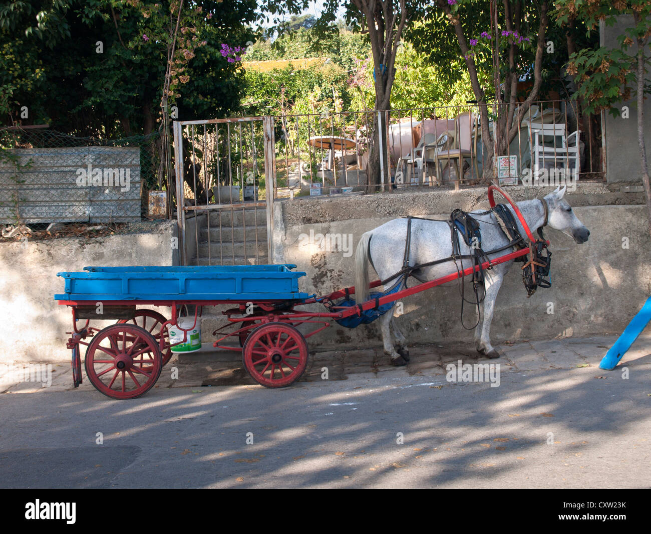 Cavallo e carro / Carrello per trasporto merci a Buyukada Turchia dove le auto non sono ammesse Foto Stock