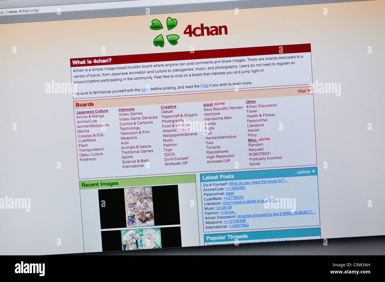 4chan sito web - bacheca online Foto Stock