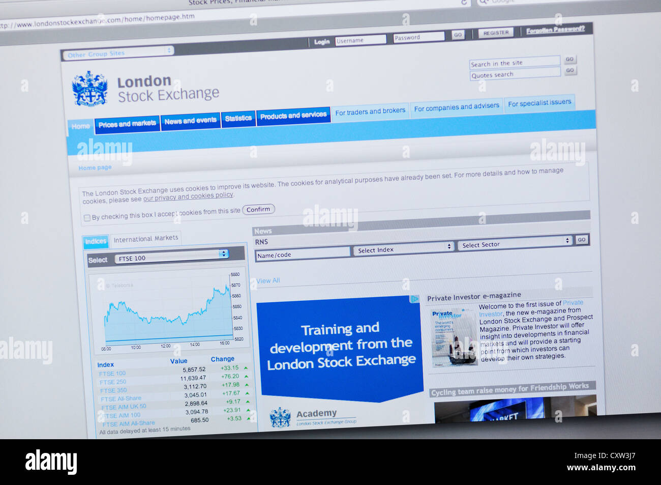 London Stock Exchange sito web - le negoziazioni di borsa Foto Stock