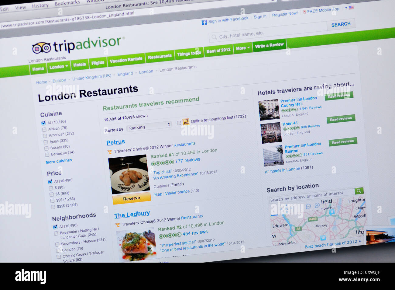 Trip Advisor - sito online Ricerca ristorante e recensioni Foto Stock