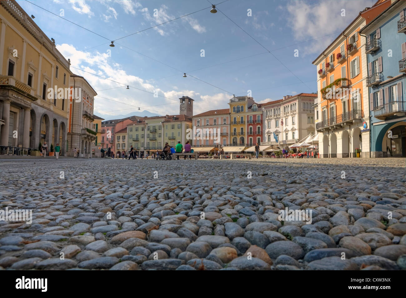 Il centro di Locarno, in Ticino: la Piazza Grande Foto Stock