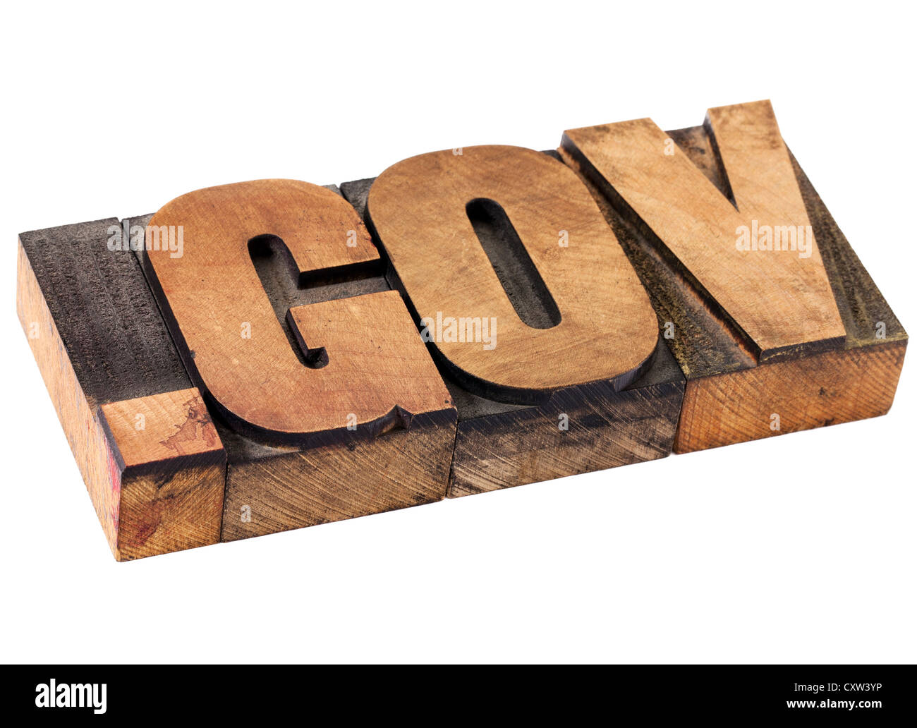 Dot gov dominio internet - indirizzo di rete per il governo- testo isolato in rilievografia vintage tipo legno Foto Stock