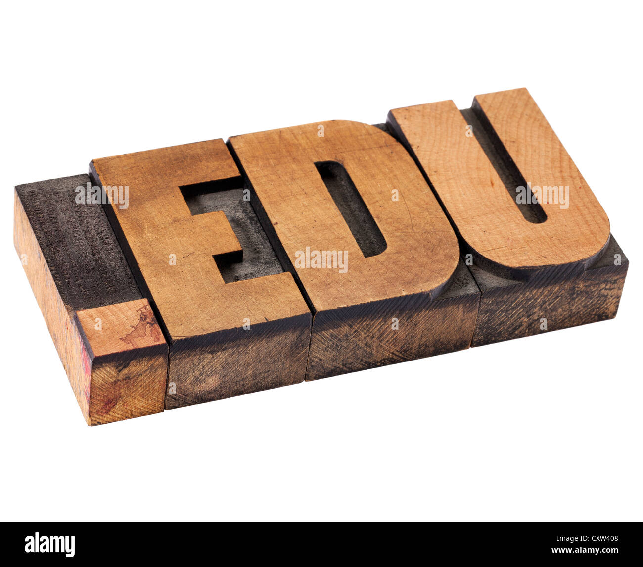 Punto edu dominio internet - indirizzo di rete per il settore dell'istruzione - testo isolato in rilievografia vintage tipo legno Foto Stock