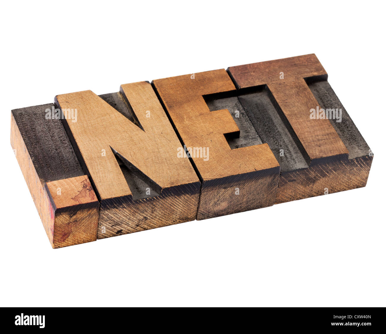 Dot Net dominio internet per rete - testo isolato in rilievografia vintage tipo legno Foto Stock