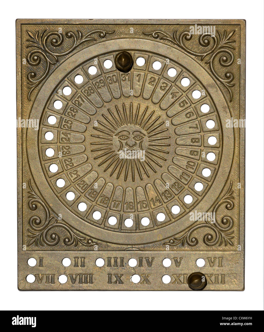 Fine dell'anno. Calendario di antiquariato, possono essere utilizzati per tutti gli anni. Foto Stock