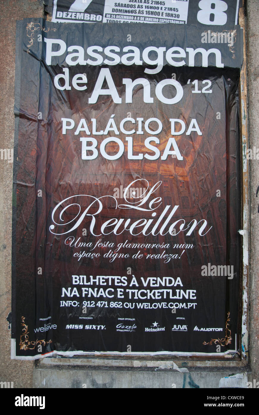 Il veglione di capodanno Palacio da Bolsa poster Porto Portogallo Foto Stock