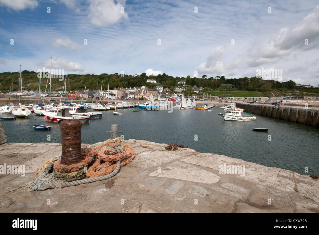 Lyme Regis porto dalla Cobb, Dorset, England, Regno Unito Foto Stock