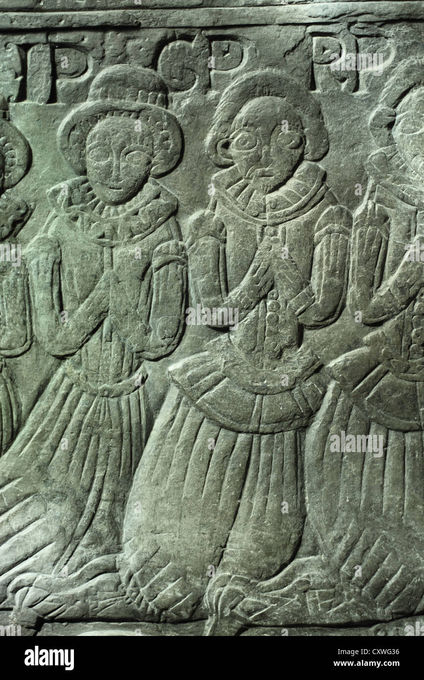 Lelant Cornovaglia La chiesa di St Uny offre un inciso memoriale al Praed famiglia risalenti a circa 1620 Foto Stock