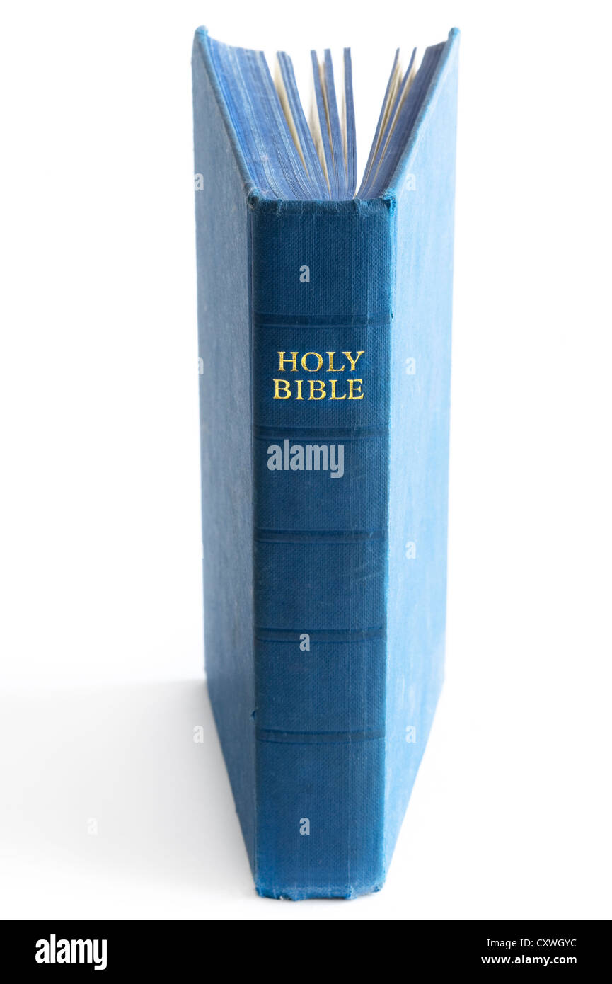 Blue Santa Bibbia verticale isolato su uno sfondo bianco Foto Stock