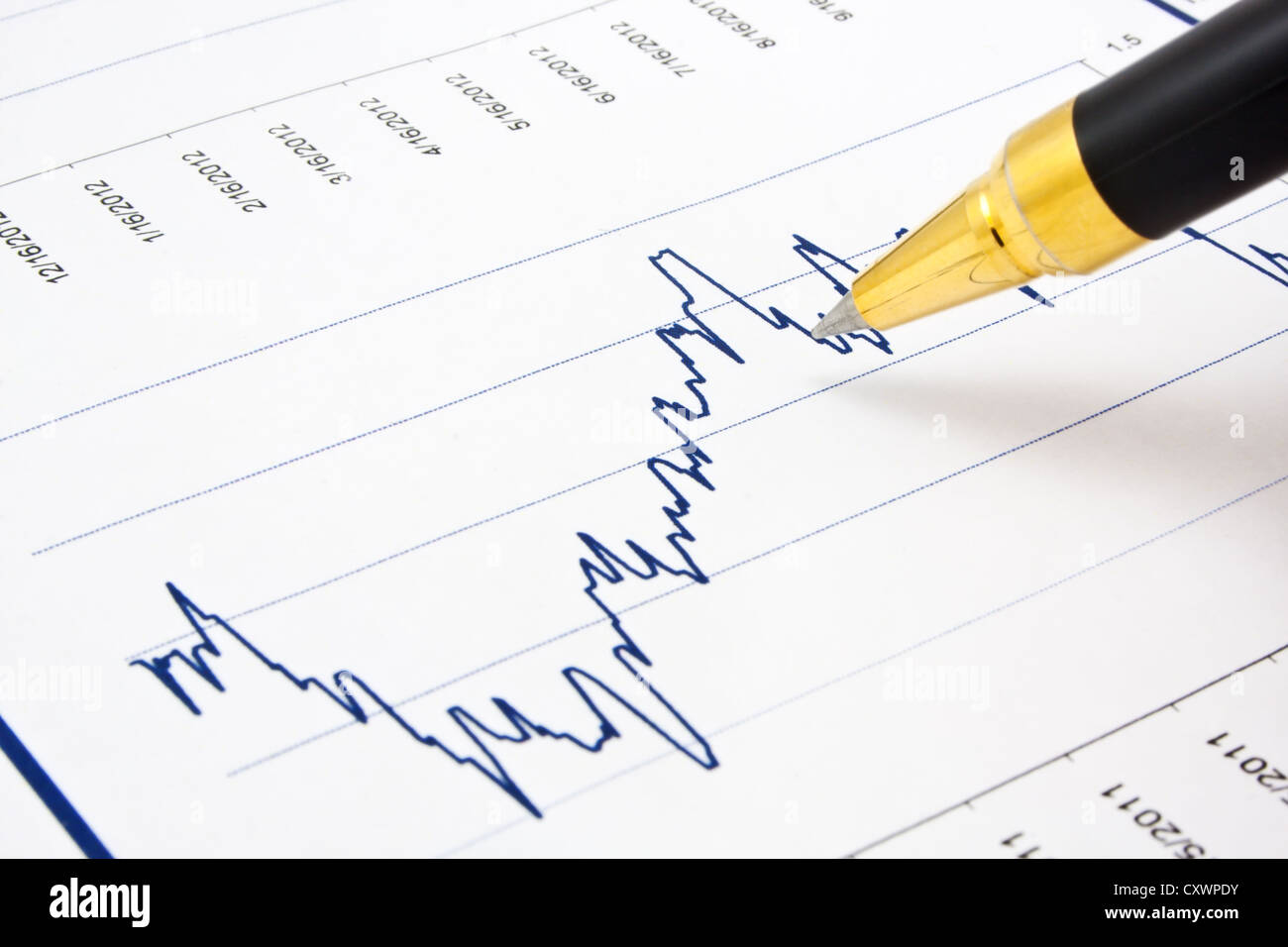 Background aziendale, finanziario grafico con penna a sfera Foto Stock