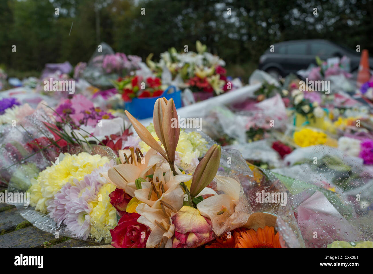 Omaggio floreale per le due WPC è assassinato in Mottram, Manchester Foto Stock