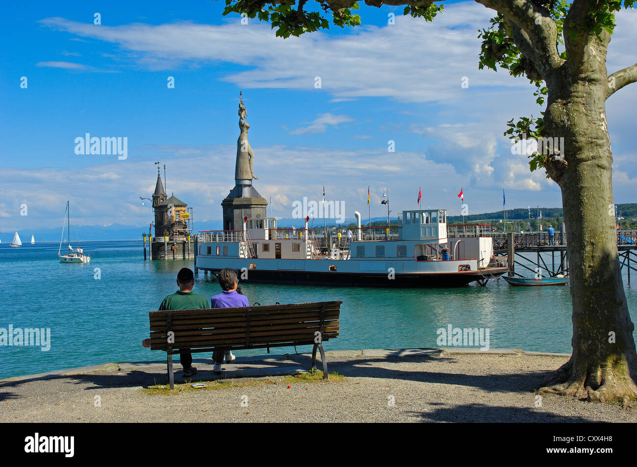 Costanza, costanza, Imperia statua, porto di Costanza, Bodensee, Lago di Costanza, Baden-Wuerttemberg, Germania, Europa Foto Stock