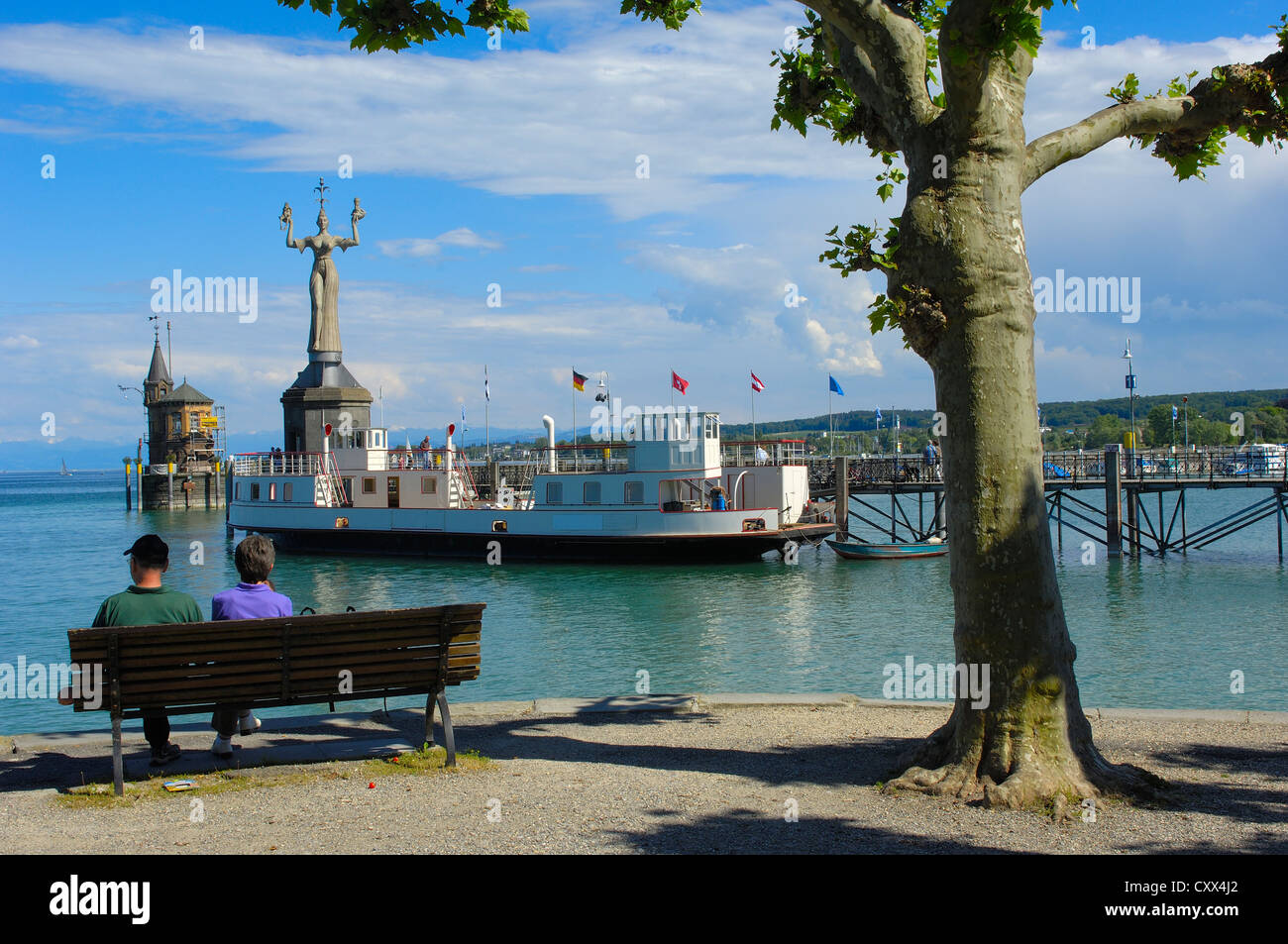 Costanza, costanza, Imperia statua, porto di Costanza, Bodensee, Lago di Costanza, Baden-Wuerttemberg, Germania, Europa Foto Stock