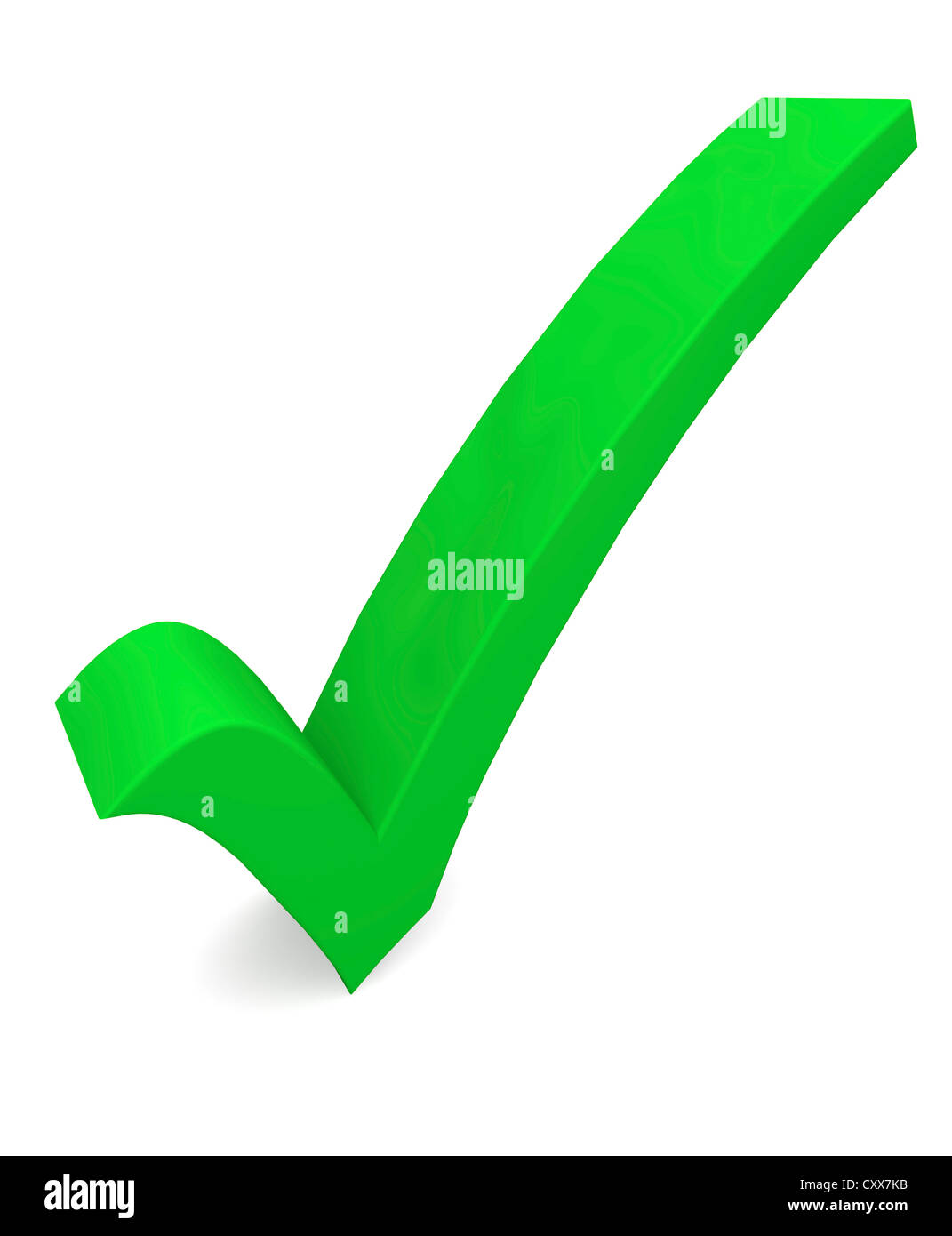 3D render di un segno di spunta di colore verde su sfondo bianco Foto Stock