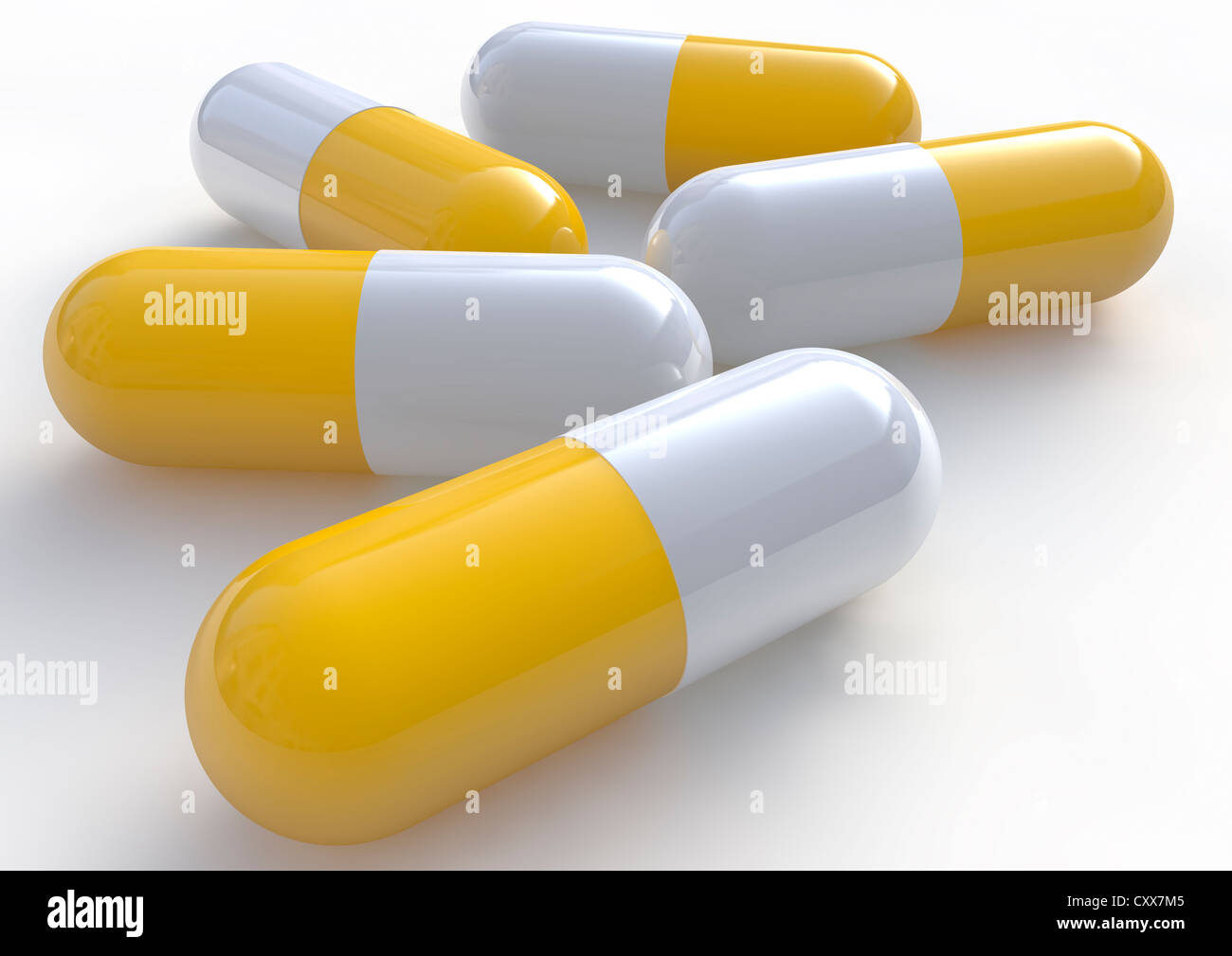 Close up di Tamiflu capsule su sfondo bianco. farmaco per la specie suina e influenza aviaria Foto Stock