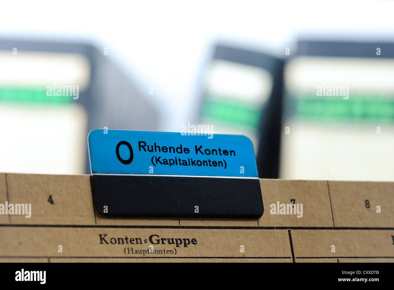 Contabilità finanziaria, scheda indice dal 50s, abschlusskonten, tedesco per i conti finali Foto Stock