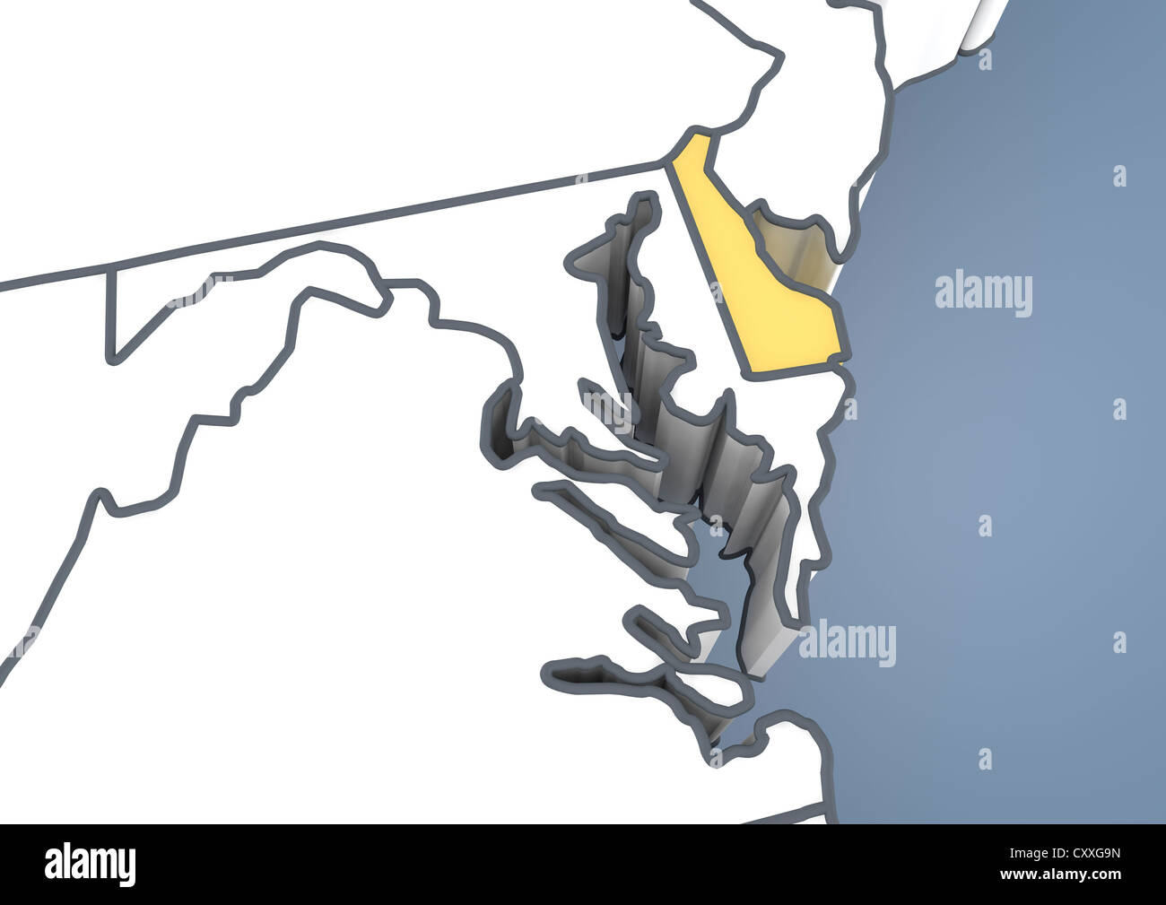 Mappa di Delaware, DE, STATI UNITI D'AMERICA, Stati Uniti d'America, contorno, 3D illustrazione Foto Stock