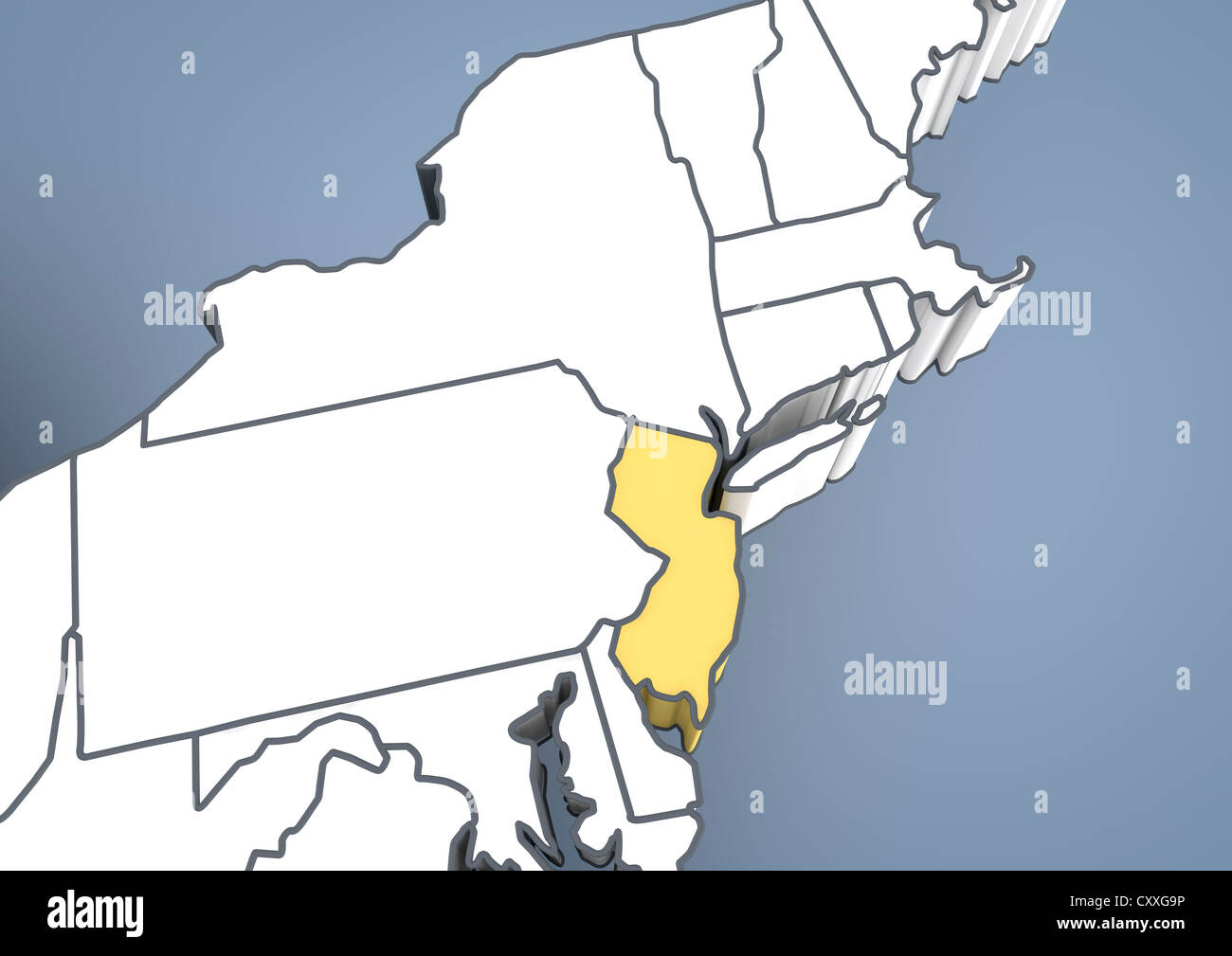 Mappa di New Jersey, NJ, Stati Uniti d'America, Stati Uniti d'America, contorno, 3D illustrazione Foto Stock