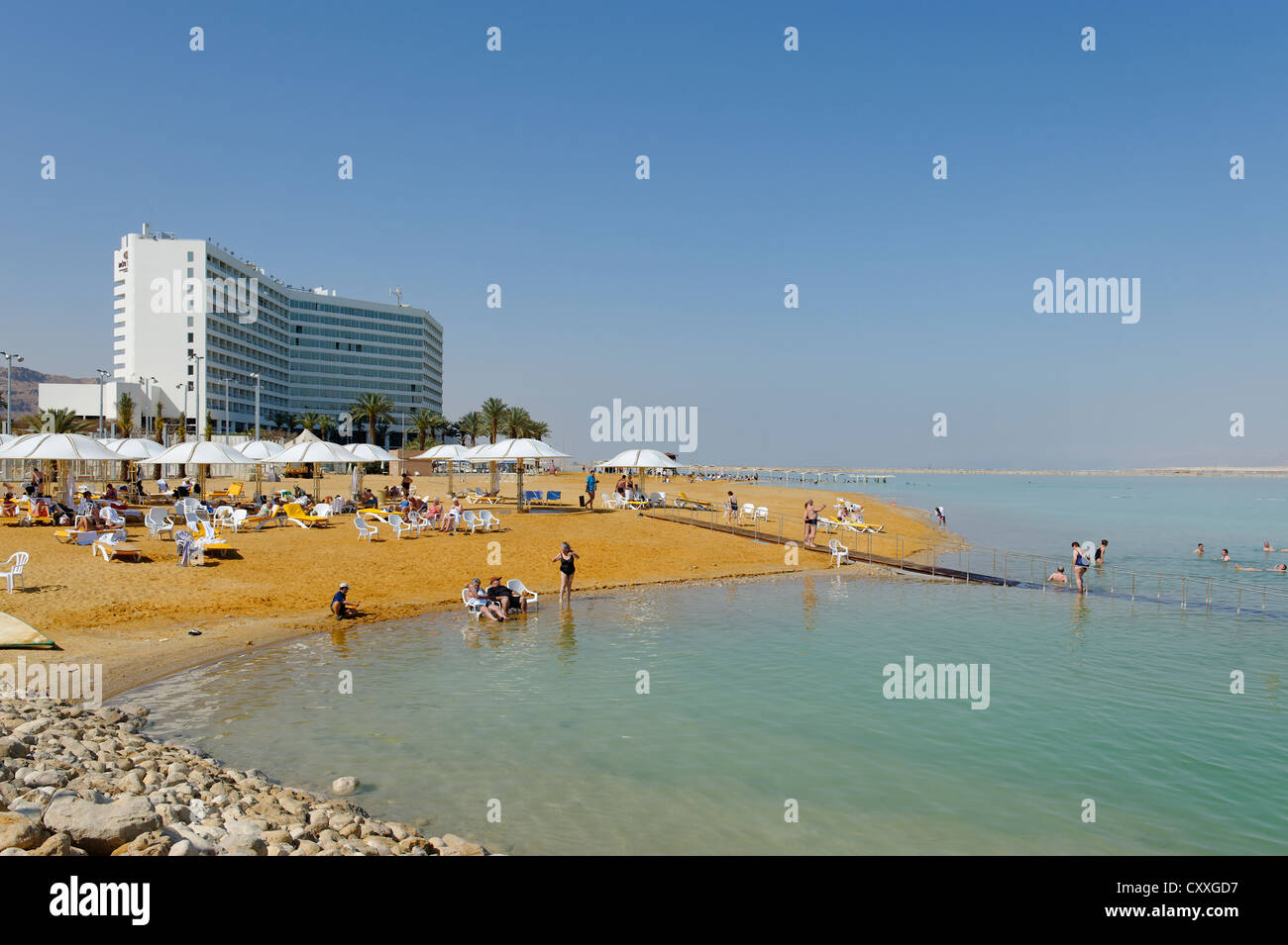 Spiaggia, Ein Bokek En Boqeq, Mar Morto, Israele, Medio Oriente Foto Stock