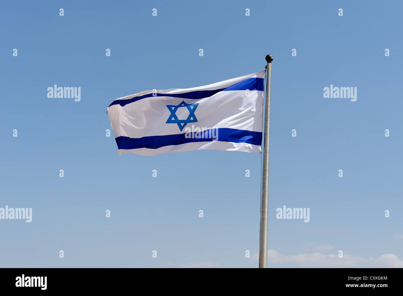 Bandiera di Israele, bandiera nazionale, blu Stella di Davide, Cisgiordania, Israele, Medio Oriente Foto Stock