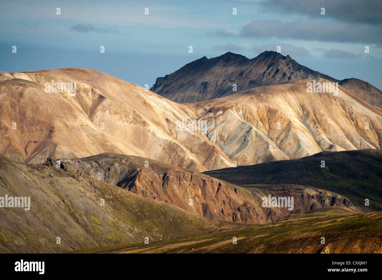 Riolite montagne, Landmannalaugar, Fjallabak Riserva Naturale, altopiani, Islanda, Europa Foto Stock