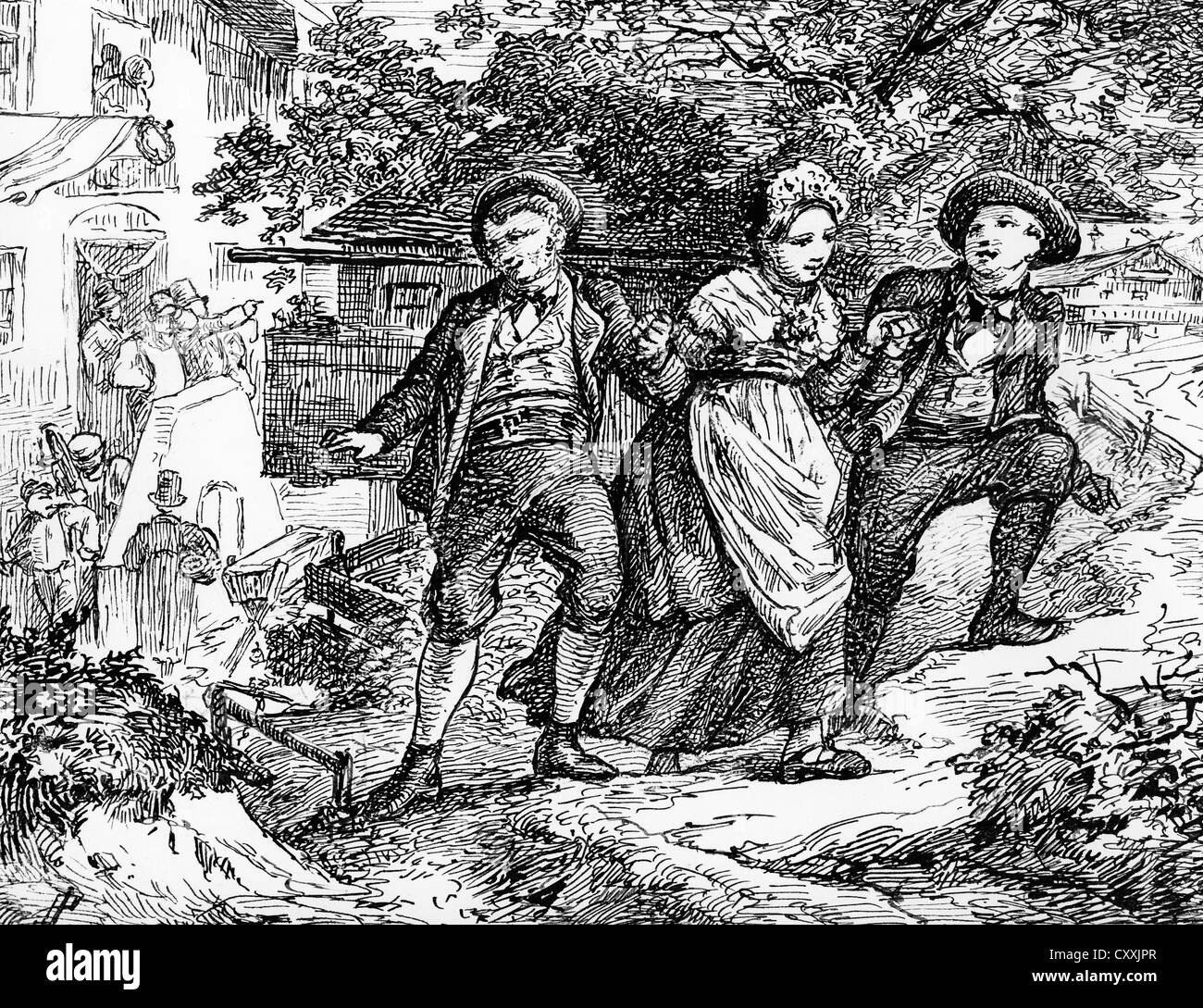 Il rapimento della sposa, Lenggries, incisione c. 1830, Alta Baviera, Baviera Foto Stock