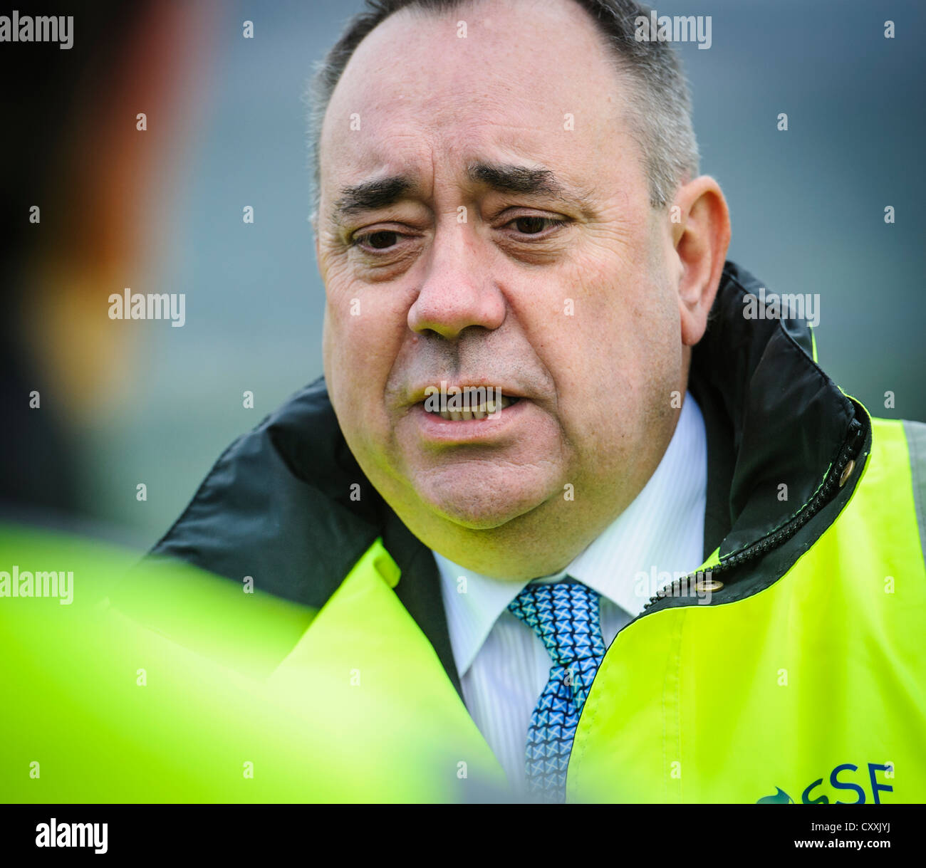 Il diritto on. Alex Salmond MSP Primo Ministro di Scozia in apertura di Clyde Wind Farm in South Lanarkshire Foto Stock