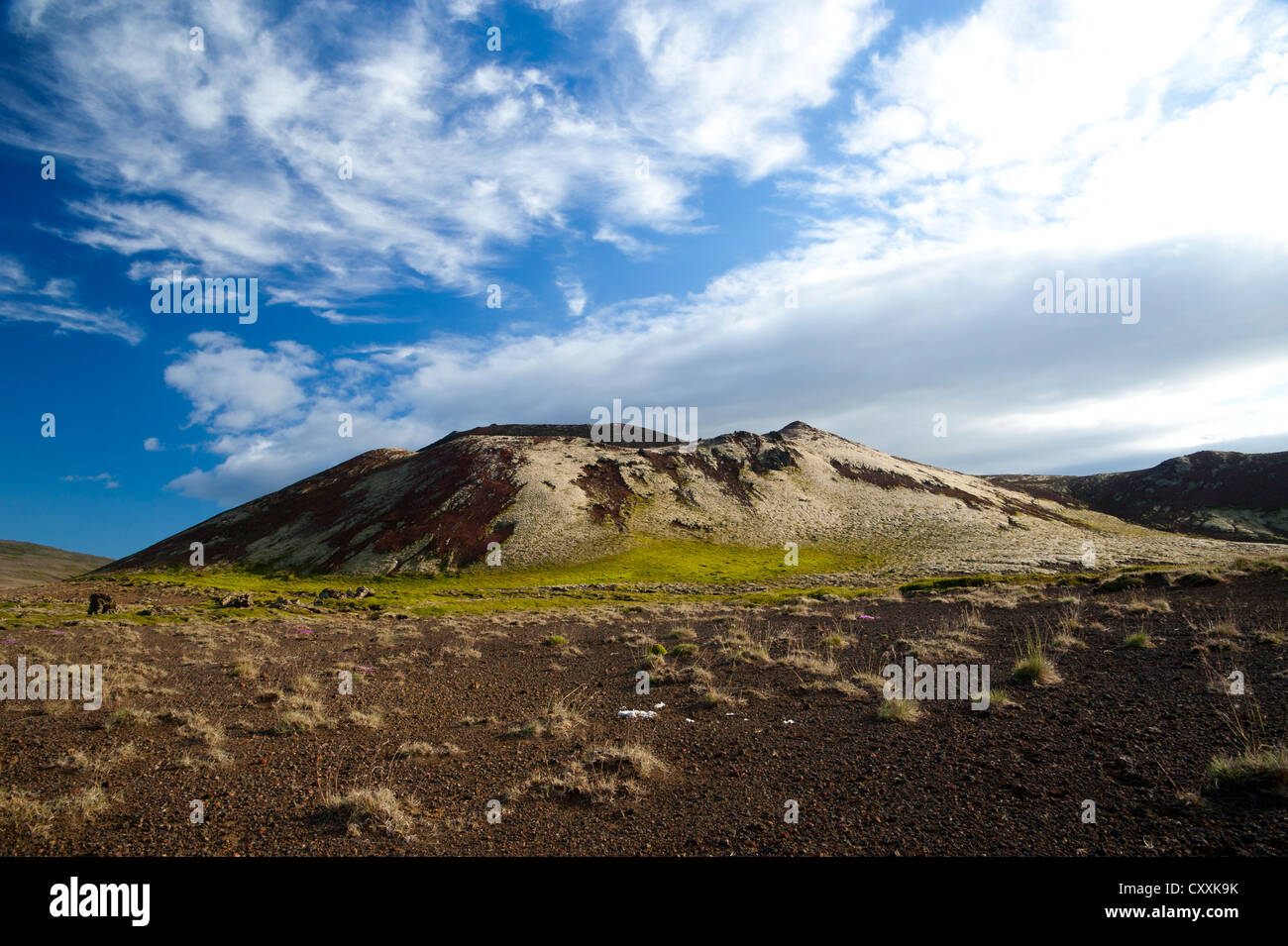Cono vulcanico sul Berserkjahraun campo di lava, Snaefellsnes peninsula, Snaefellsnes, Islanda, Europa Foto Stock