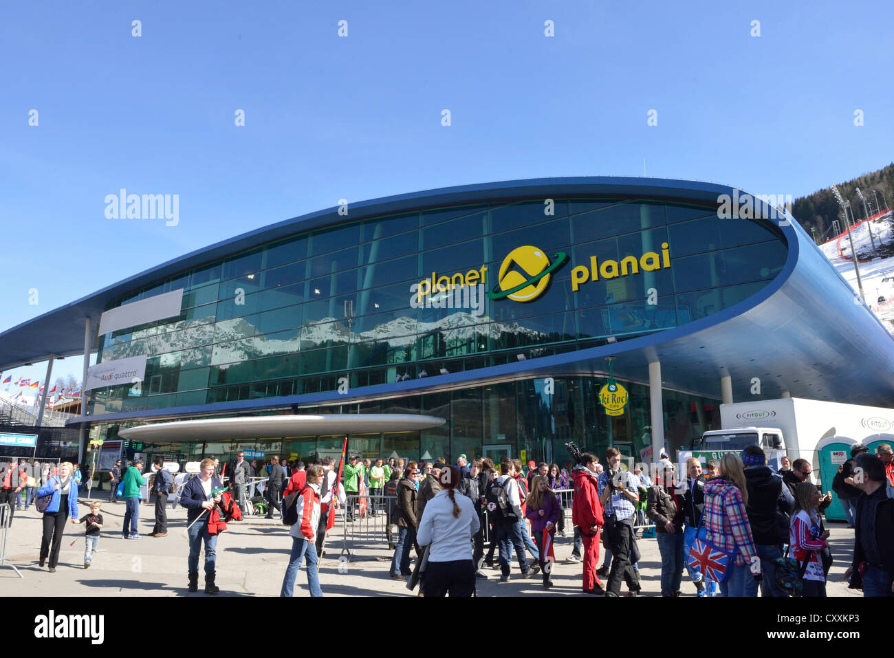 Planai, stazione della funivia, Schladming, sci, città ospite del Alpine Campionati Mondiali di sci nel 2013, Stiria, Austria Foto Stock