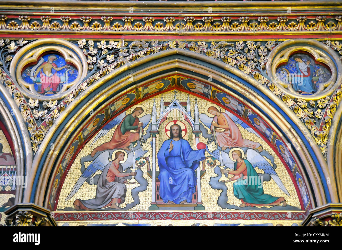 Vista in dettaglio della pittura, Sainte-Chapelle, cappella superiore, alto gotico, Parigi, Francia, Europa Foto Stock