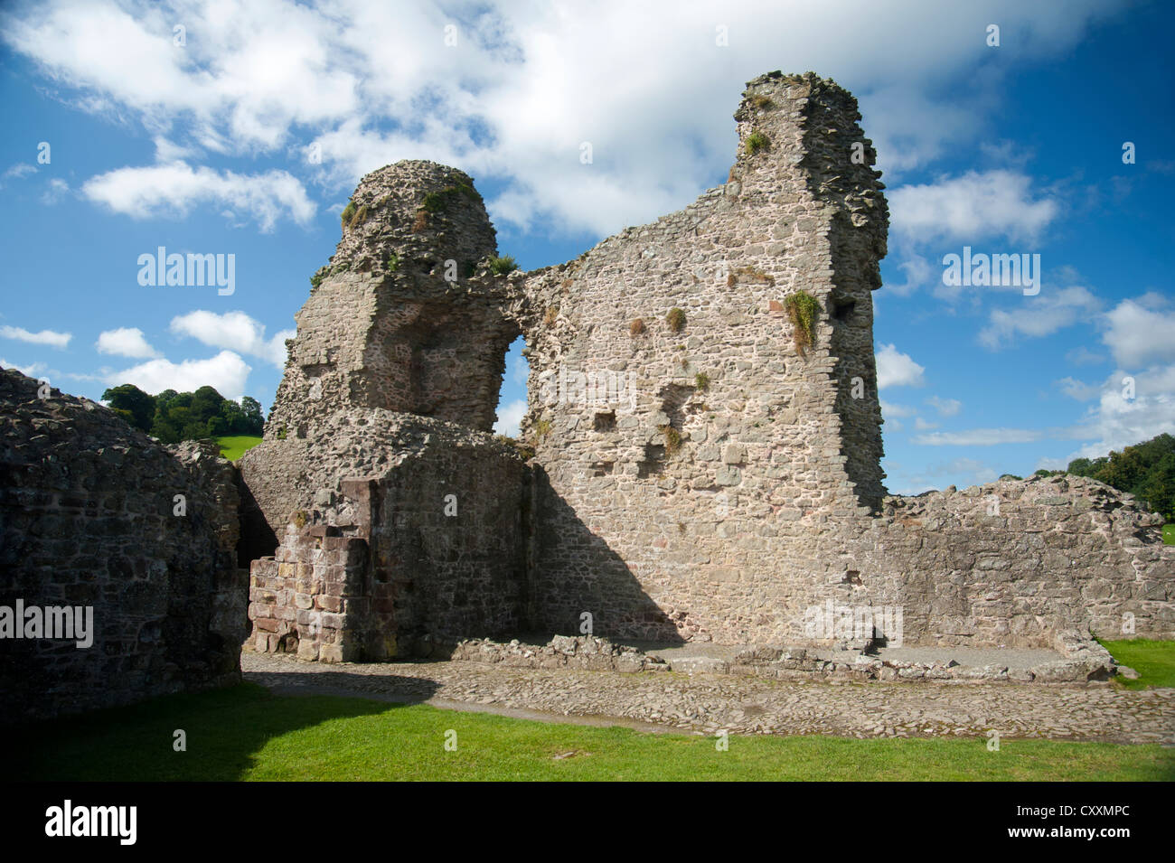 Il XIII secolo le rovine del castello di Montgomery, sulla Collina del Castello, Powys, metà del Galles, Regno Unito. SCO 8687 Foto Stock