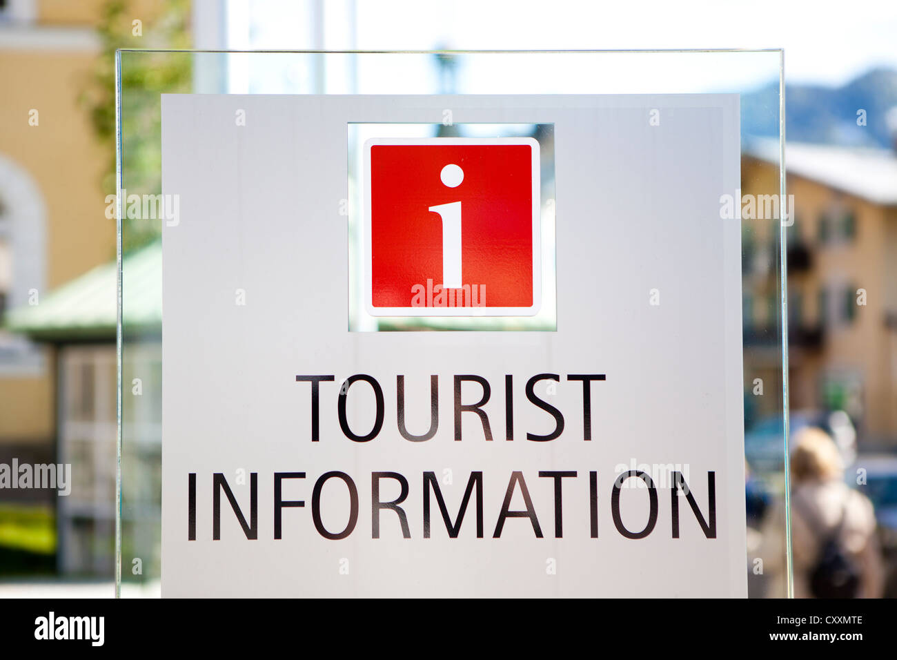 Segno di vetro " Informazioni Turistiche " Foto Stock