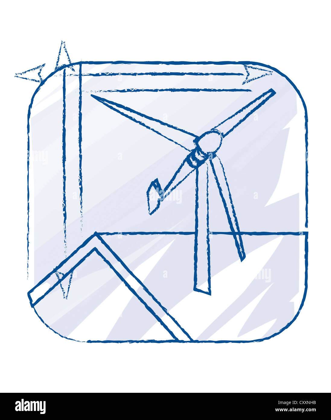Piccole turbine eoliche su un tetto, disegno tecnico, illustrazione Foto Stock