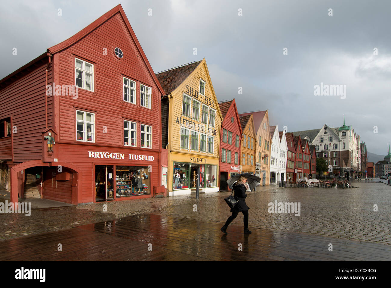 Porto, Bergen in Norvegia, Bryggen. La Scandinavia, l'UNESCO, Foto Stock