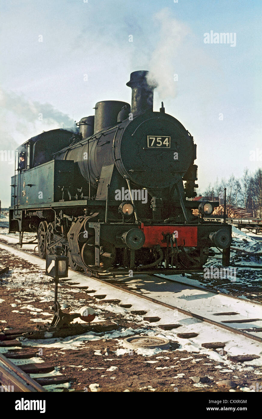 Stazione ferroviaria finlandese di VR3 classe 0-10-0T No.754 sui dazi di smistamento in Seinajoki cantieri. Foto Stock