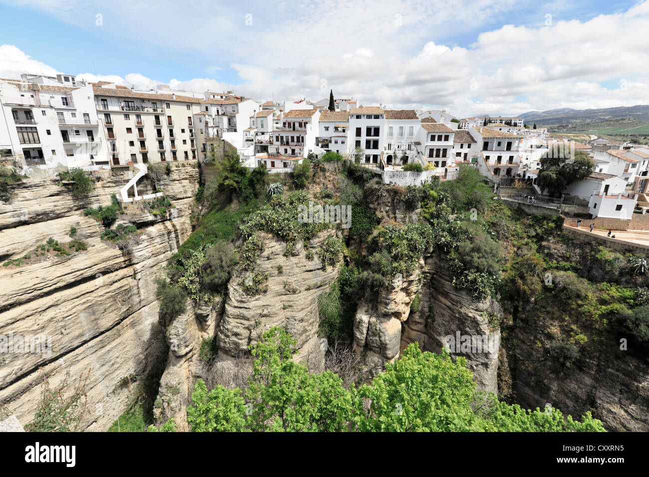 Vista dal Puente Nuevo bridge, El Tajo Gorge, Ronda, provincia di Malaga, Andalusia, Spagna, Europa Foto Stock