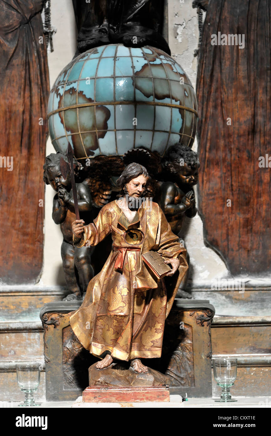 La statua di un santo, scultura, Catedral Nueva, nuova cattedrale, la cui costruzione fu avviata nel 1722, Cadice, Andalusia, Spagna, Europa Foto Stock