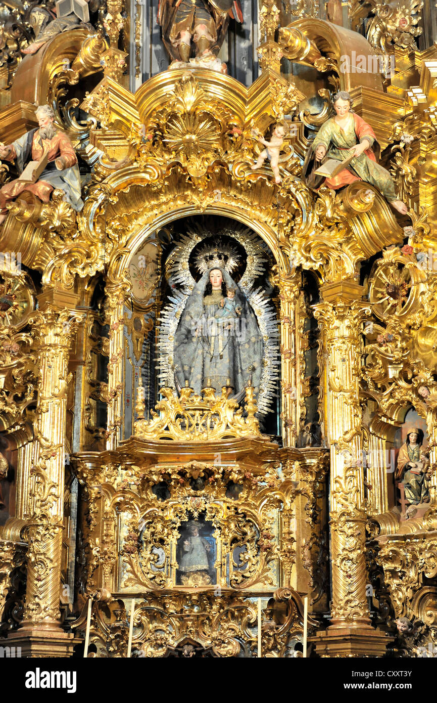 Vista in dettaglio, altare, Iglesia de Santa Maria de la Asunción, Arcos de la Frontera, la provincia di Cadiz Cadice, Andalusia, Spagna, Europa Foto Stock