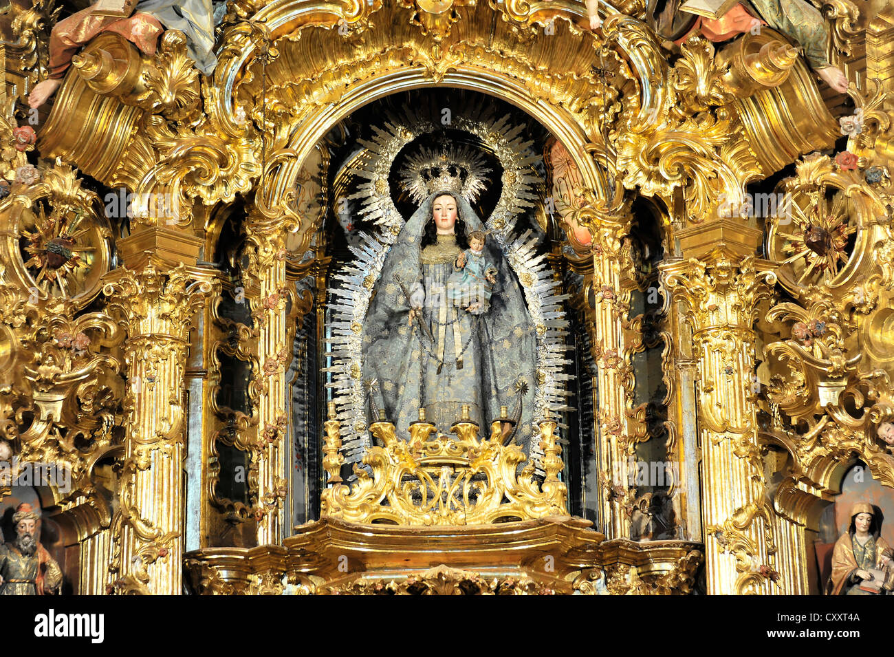 Vista in dettaglio, altare, Iglesia de Santa Maria de la Asunción, Arcos de la Frontera, la provincia di Cadiz Cadice, Andalusia, Spagna, Europa Foto Stock