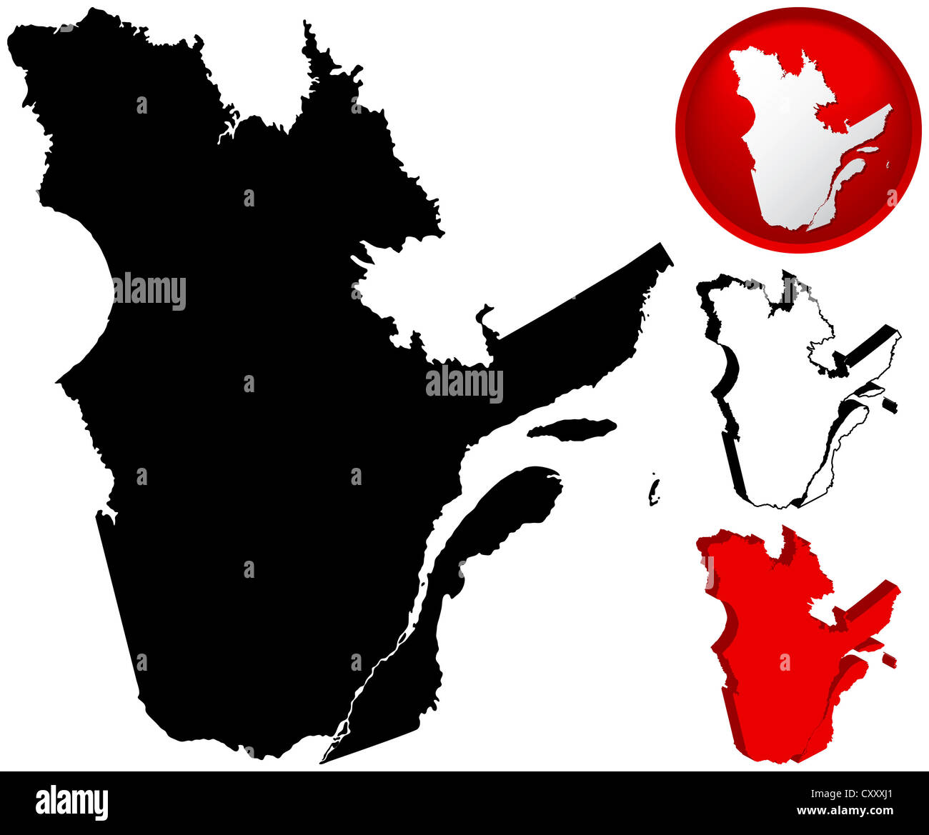 Mappa dettagliata del Québec in Canada con diverse varianti Foto Stock