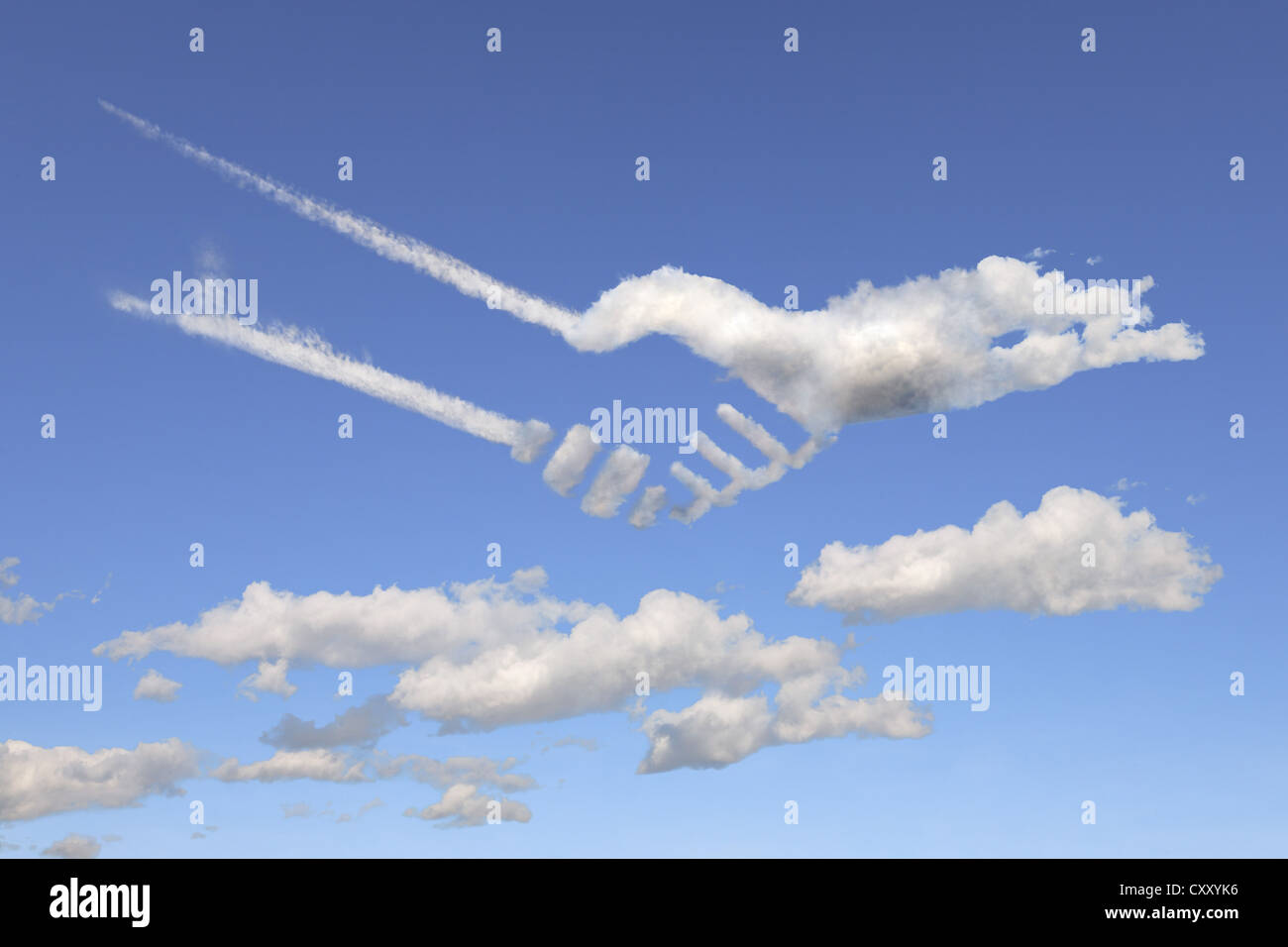 Nuvole conformata come una stretta di mano, illustrazione Foto Stock
