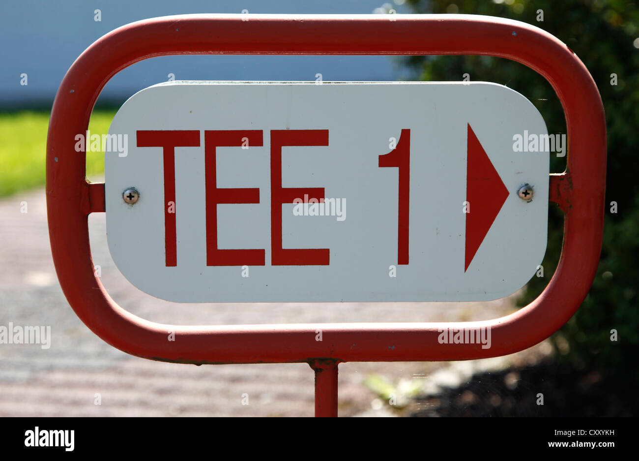 Cartello in un campo da golf, modo al raccordo a t 1. Foto Stock