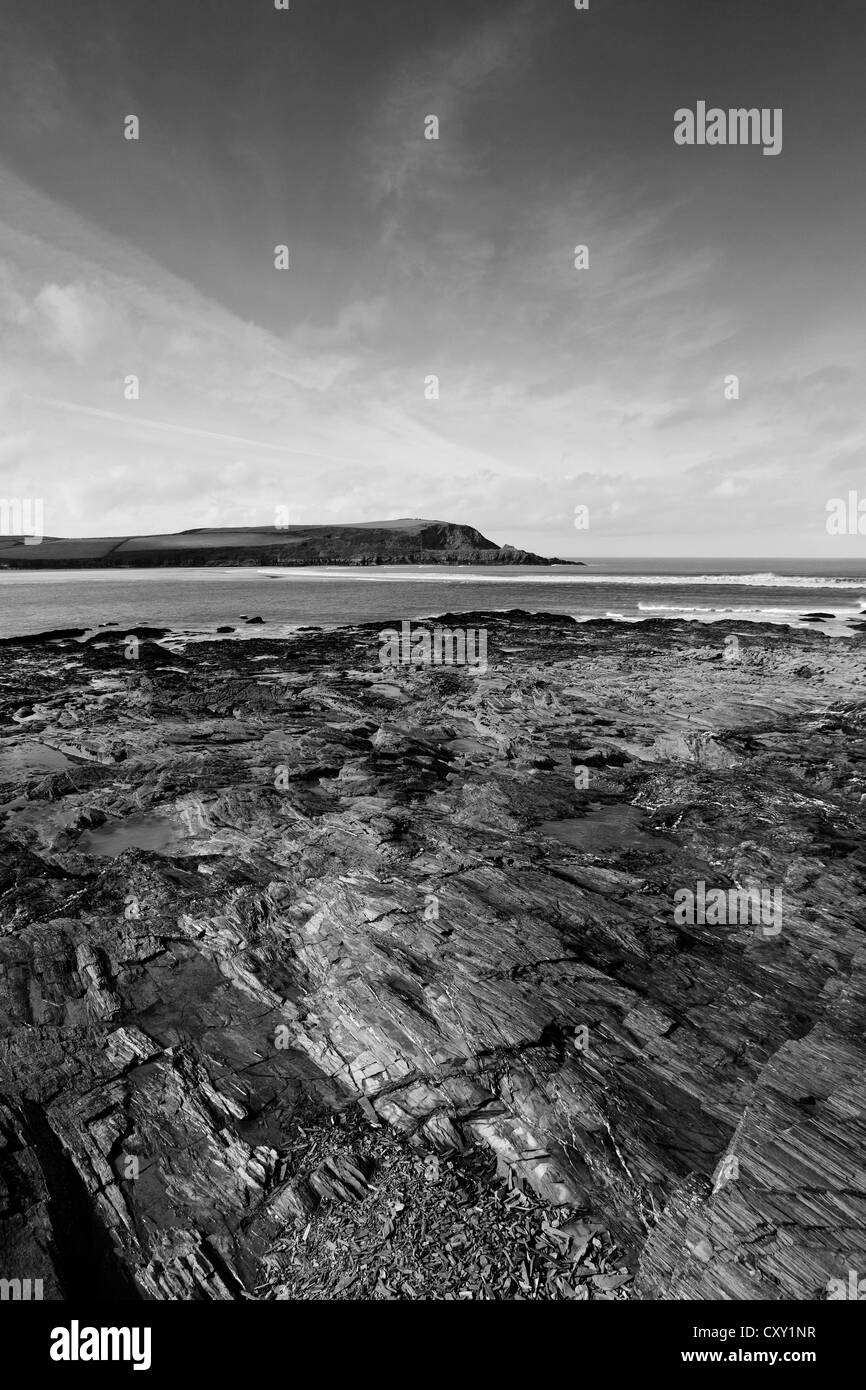 Robusto litorale, Padstow Bay, Città a Padstow, Cornwall County, England, Regno Unito Foto Stock