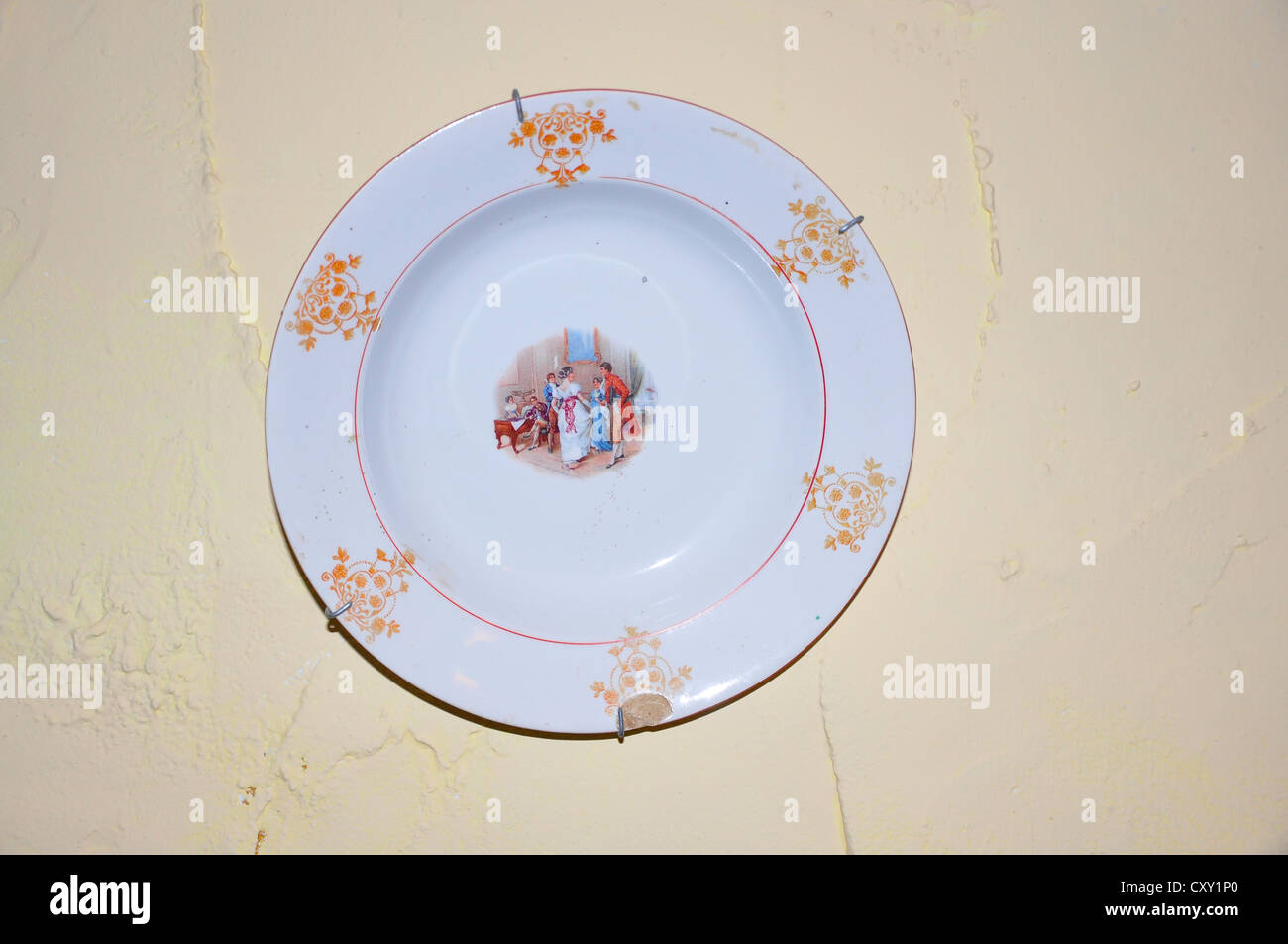 Spagnolo in stile vecchia piastra di cena con la pittura dalla Spagna Foto Stock